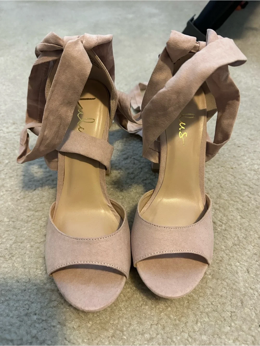 Lulu's Blush Tie-Ankle Block Heel Sandals